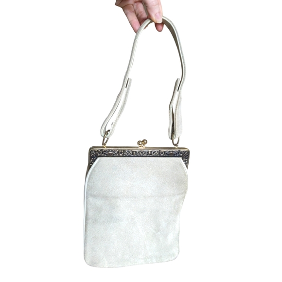 VTG 1960s Bags By Francois of California Purse - Beige With Gold Kiss Lock - Picture 1 of 10